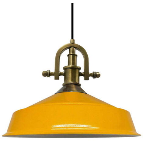 Suspension Industrielle en Métal Jaune Peint à la Main – Lustre Vintage E27 Ø41 cm pour Salon, Chambre ou Salle à Manger (1/5)