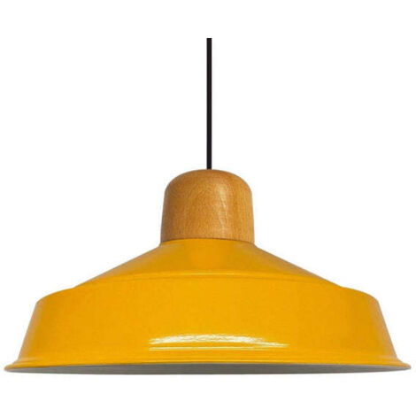 Suspension Industrielle en Métal Jaune Peint à la Main – Lustre Vintage E27 Ø41 cm pour Salon (1/5)