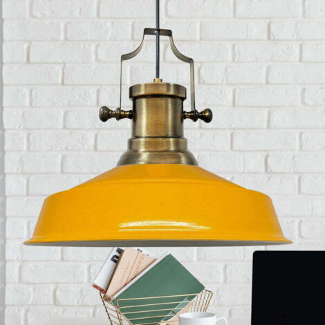 Suspension Industrielle en Métal Jaune Peint à la Main – Lustre Vintage E27 Ø41 cm pour Salon (1/4)