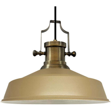 Suspension Industrielle en Métal Beige Peint à la Main – Lustre Vintage E27 Ø41 cm pour Salon (1/5)
