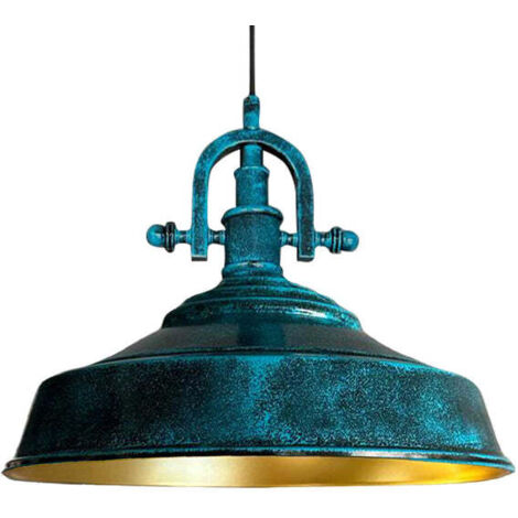 Suspension Industrielle en Métal Bleu Peint à la Main – Lustre Vintage E27 Ø41 cm pour Salon