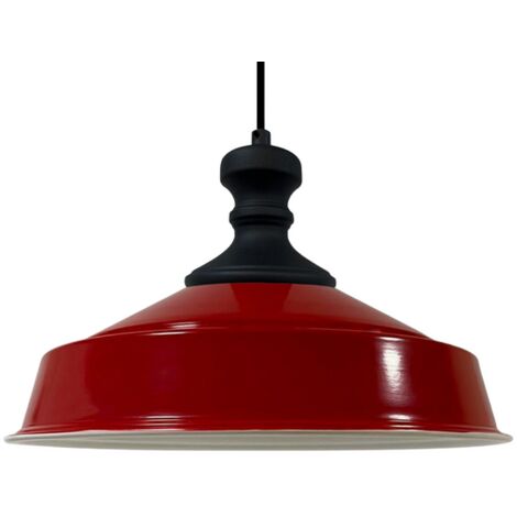 Suspension Industrielle en Métal Rouge Peint à la Main – Lustre Vintage E27 Ø41 cm pour Salon (1/4)