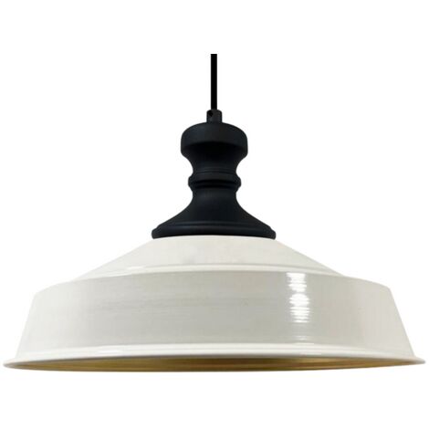 Suspension Industrielle en Métal Blanc Peint à la Main – Lustre Vintage E27 Ø41 cm pour Salon (1/4)