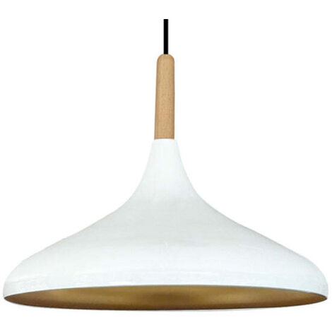 Lampe Suspendue Simple Avec Tête de Lit en Bois Blanc – Lustre Vintage E27 Ø35 cm pour Salon, Chambre ou Salle à Manger