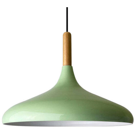 Lampe Suspendue Simple Avec Tête de Lit en Bois Vert – Lustre Vintage E27 Ø35 cm pour Salon, Chambre ou Salle à Manger
