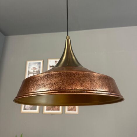 Suspension Industrielle en Métal Tono Cuivre Peint à la Main – Lustre Vintage E27 Ø41 cm pour Salon, Chambre ou Salle à Manger