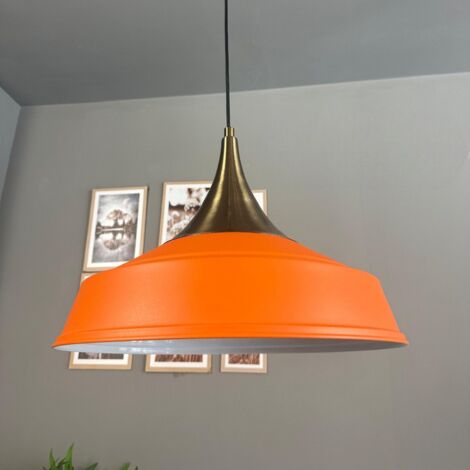 Suspension Industrielle en Métal Orange Peint à la Main – Lustre Vintage E27 Ø41 cm pour Salon, Chambre ou Salle à Manger (1/5)