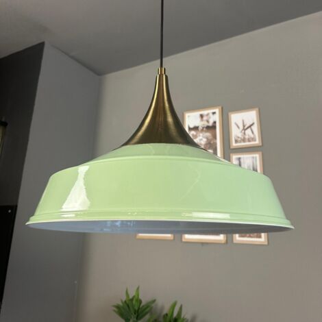 Suspension Industrielle en Métal Vert Menthe Peint à la Main – Lustre Vintage E27 Ø41 cm pour Salon, Chambre ou Salle à Manger (1/5)