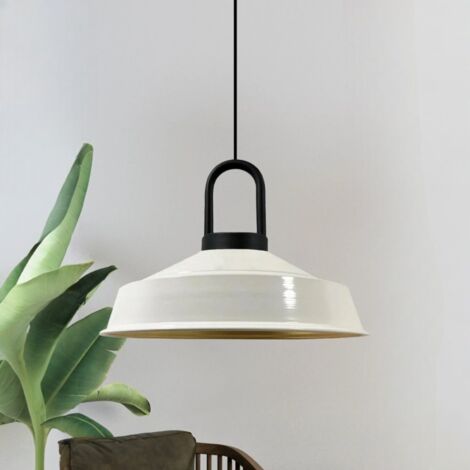 Suspension Luminaire Asletl-LockNoir Industrielle en Métal Blanc Peint à la Main – Lustre Vintage E27 Ø40 cm pour Salon, Chambre ou Salle à Manger (1/4)