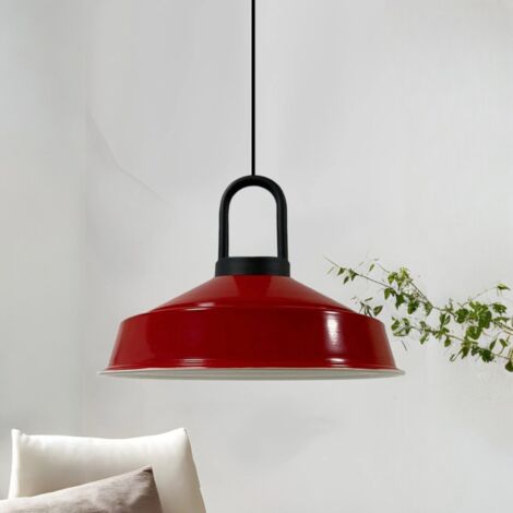 Suspension Luminaire Asletl-LockNoir Industrielle en Métal Rouge Peint à la Main – Lustre Vintage E27 Ø40 cm pour Salon, Chambre ou Salle à Manger (1/5)