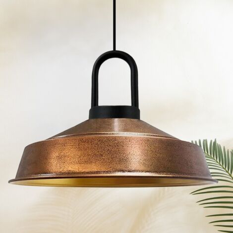 Suspension Luminaire Asletl-LockNoir Industrielle en Métal Tono Cuivre Peint à la Main – Lustre Vintage E27 Ø40 cm pour Salon, Chambre ou Salle à Manger (1/4)