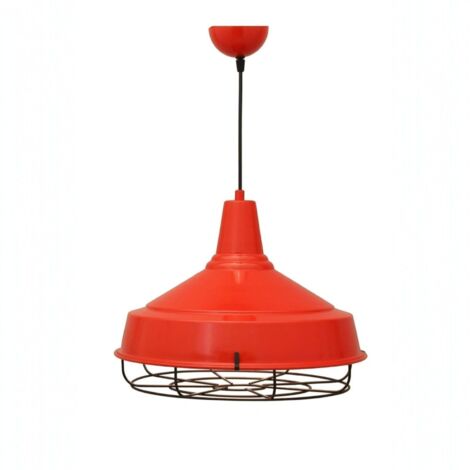 Suspension Luminaire Asletl Industrielle en Métal Rouge Peint à la Main – Lustre Vintage E27 Ø40 cm pour Salon, Chambre ou Salle à Manger (1/2)