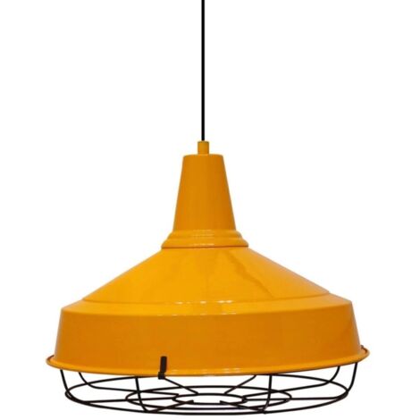 Suspension Luminaire Asletl Industrielle en Métal Jaune Peint à la Main – Lustre Vintage E27 Ø40 cm pour Salon, Chambre ou Salle à Manger (1/3)