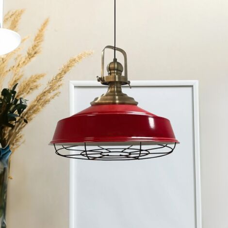 Suspension Luminaire Asletl Industrielle en Métal Rouge Peint à la Main – Lustre Vintage E27 Ø40 cm pour Salon, Chambre ou Salle à Manger (1/5)