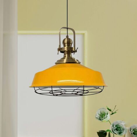 Suspension Luminaire Asletl Industrielle en Métal Jaune Peint à la Main – Lustre Vintage E27 Ø40 cm pour Salon, Chambre ou Salle à Manger (1/5)