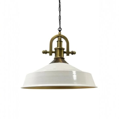 Suspension Luminaire Asletl Industrielle en Métal Blanc Peint à la Main – Lustre Vintage E27 Ø40 cm pour Salon, Chambre ou Salle à Manger (1/2)