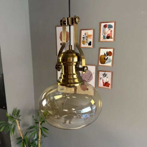 bamyum Solvia Suspension Luminaire Verre Rétro en Metal de 30 cm, Lustre de Salon Vintage, Éclairage de Plafond pour Chambre, Cuisine, Lampe Suspendue (1/4)