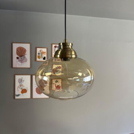bamyum Solvia Suspension Luminaire Verre Rétro en Metal de 30 cm, Lustre de Salon Vintage, Éclairage de Plafond pour Chambre, Cuisine, Lampe Suspendue (1/5)