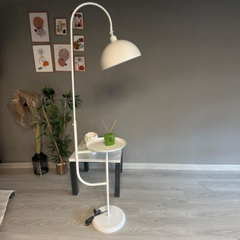 Gorkiede Métal, Moderne, Lampadaire pour Salon, Chambre à Coucher, Chambre d'enfant avec Douille E27, Largeur 30 cm, Abat-jour Réglable, Lampadaire avec Tablette et Variateur, Blanc