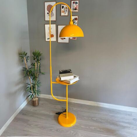 Gorkiede Métal, Moderne, Lampadaire pour Salon, Chambre à Coucher, Chambre d'enfant avec Douille E27, Largeur 30 cm, Abat-jour Réglable, Lampadaire avec Tablette et Variateur, Jaune