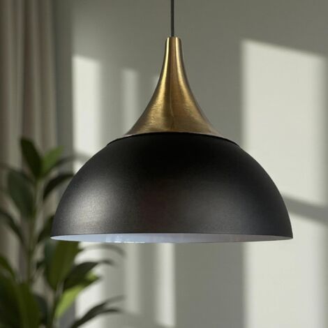 Yimpe Suspension Luminaire en Metal de 30cm, Plafonnier Vintage, Lustre Salon, Cuisine, Chambre, Salle à Manger, Couloir Lampe Ronde E27, Éclairage Intérieur, Noir (1/5)