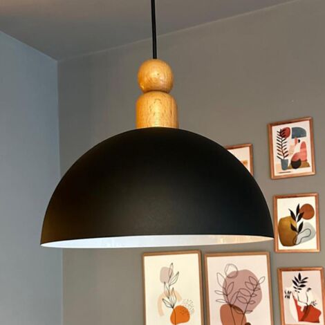 Yimpe Suspension Luminaire en Metal de 30cm, Plafonnier Vintage, Lustre Salon, Cuisine, Chambre, Salle à Manger, Couloir Lampe Ronde E27, Éclairage Intérieur, Noir (1/5)