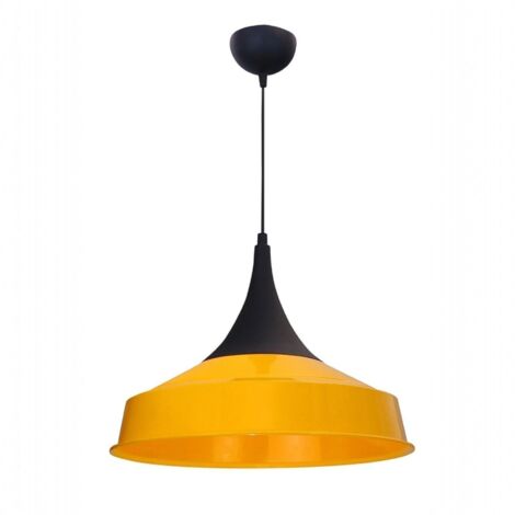 bamyum Tomsa Lampe Suspendue Industrielle en Métal Ø41 cm, Suspension E27 Jaune, Vintage, Table à Manger et Salon (1/3)