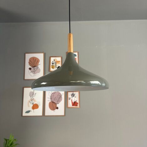 bamyum Champion Lampe à Bois Suspension Moderne en Metal de 35 cm, Lustre de Salon, Chambre, Cuisine, Suspension Luminaire Plafonnier, Éclairage de Plafond, Lampe Suspendue Vert Sauge