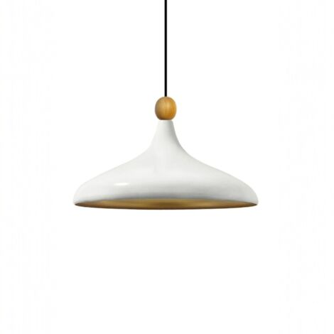 bamyum Holz Champion Suspension Industrielle Plafonnier, 35 cm Abat-Jour Plafonnier, Suspension Industrielle, E27 Lumières Pour Salon & Salle À Manger, Luminaire Suspendu Blanc (1/4)