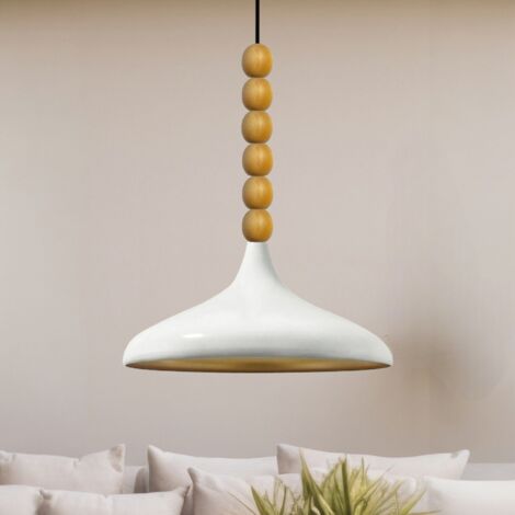bamyum Holz Champion Suspension Industrielle Plafonnier, 35 cm Abat-Jour Plafonnier, Suspension Industrielle, E27 Lumières Pour Salon & Salle À Manger, Luminaire Suspendu Blanc (1/5)