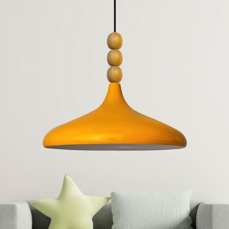 bamyum Holz Champion Suspension Industrielle Plafonnier, 35 cm Abat-Jour Plafonnier, Suspension Industrielle, E27 Lumières Pour Salon & Salle À Manger, Luminaire Suspendu Jaune (1/5)