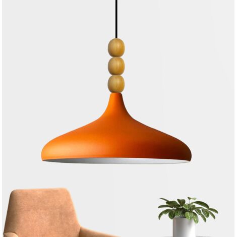 bamyum Holz Champion Suspension Industrielle Plafonnier, 35 cm Abat-Jour Plafonnier, Suspension Industrielle, E27 Lumières Pour Salon & Salle À Manger, Luminaire Suspendu Orange