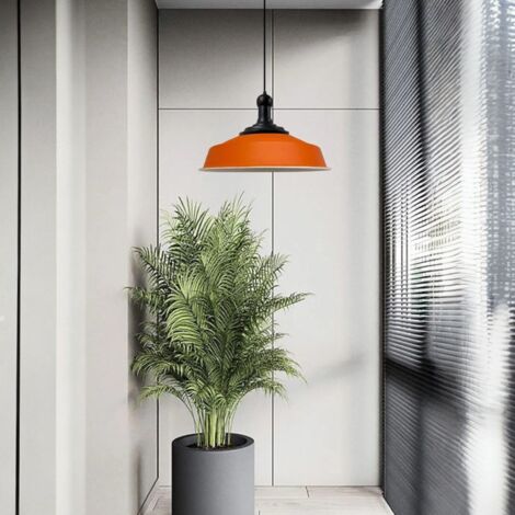 Suspension Industrielle en Métal Orange Peint à la Main – Lustre Vintage E27 Ø41 cm pour Salon, Chambre ou Salle à Manger