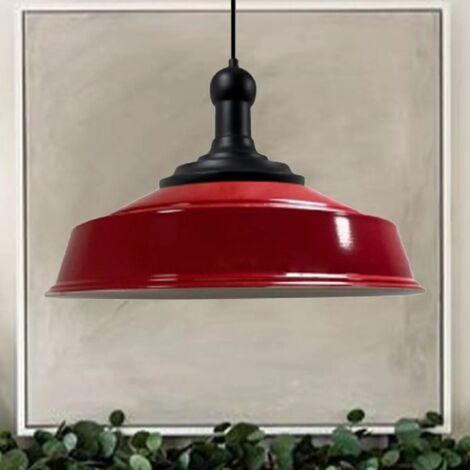 Suspension Industrielle en Métal Rouge Peint à la Main – Lustre Vintage E27 Ø41 cm pour Salon, Chambre ou Salle à Manger