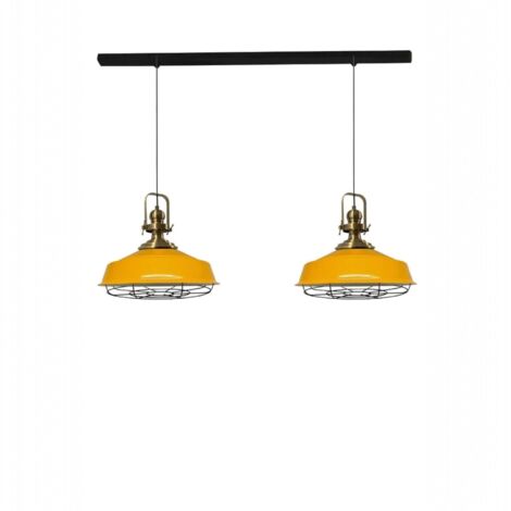 bamyum Asletl Suspension Luminaire Industrielle Rétro en Metal Lot de 2, Lustre de Salon Vintage, Éclairage de Plafond pour Chambre, Cuisine, Lampe Suspendue Jaune (1/2)