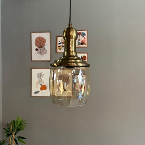 bamyum Pearl Suspension Luminaire Verre Rétro en Metal de 16 cm, Lustre de Salon Vintage, Éclairage de Plafond pour Chambre, Cuisine, Lampe Suspendue (1/4)
