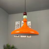 bamyum Holz Champion Suspension Industrielle Plafonnier, 35 cm Abat-Jour Plafonnier, Suspension Industrielle, E27 Lumières Pour Salon & Salle À Manger, Luminaire Suspendu Orange