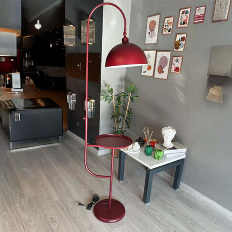 Moderne Stehlampe aus Burgund Metall mit Tablett und Beweglichem Kopf, E27-Sockel, Moderne Stehlampe für Wohnzimmer oder Schlafzimmer