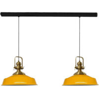 Industrielle Doppel-Pendelleuchte aus Handbemaltem Gelb Metall – Vintage-Kronleuchter E27 Ø41 cm für Wohnzimmer, Schlafzimmer oder Esszimmer