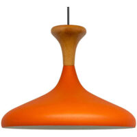 Schlichte Pendelleuchte mit Orange Holzkopfteil - Vintage-Kronleuchter E27 Ø35 cm für Wohnzimmer, Schlafzimmer oder Esszimmer