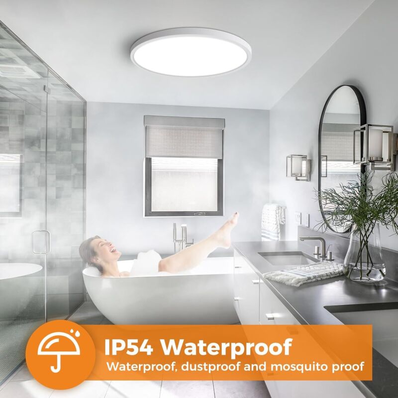 Lot De 2 Plafonniers LED 15W 1800LM - Lumière Blanc Froid 6500K - IP44 Salle De Bain Chambre Cuisine (Rond Moderne)