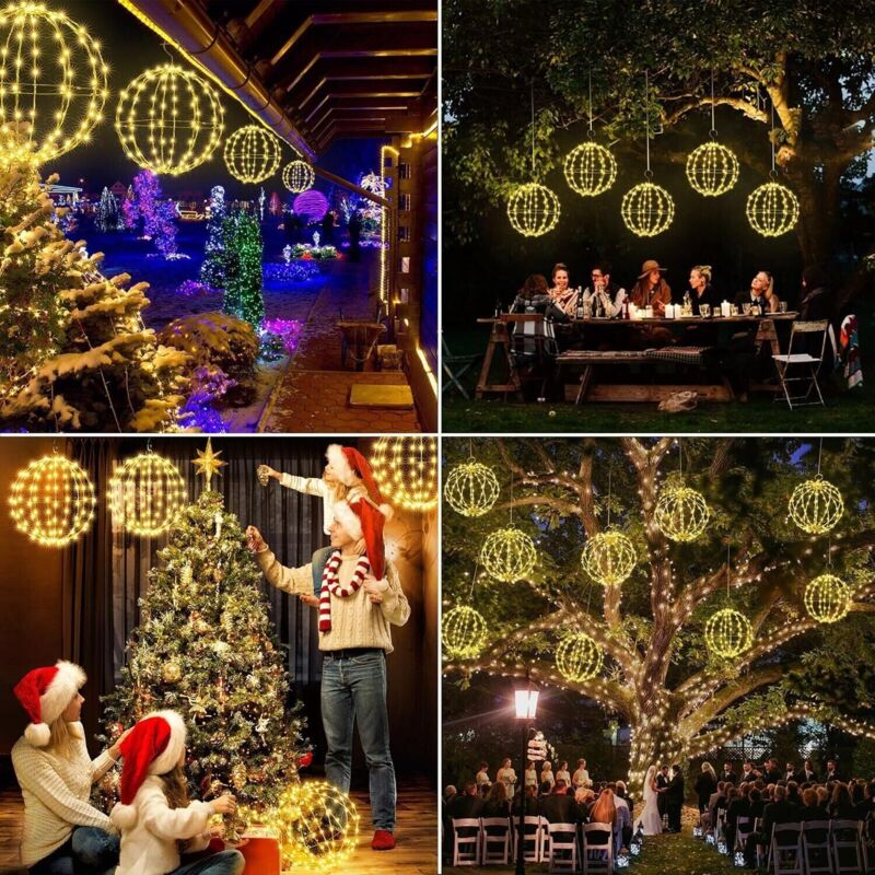 2 Boules De Noël Lumineuses à Piles – 144 & 120 LED – Guirlande Extérieur/Intérieur – 8 Modes – IP44 Étanche