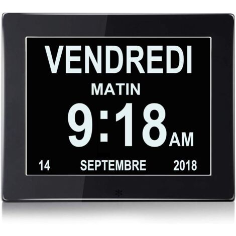 LCD Horloge Numérique Calendrier, Horloge numérique Horloge de Jour Grand écran réveil Horloge Murale horloge Alzheimer pour parents
