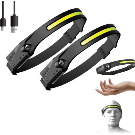 Lampe frontale à DEL rechargeable, Torche Frontale LED USB Rechargeable Puissante avec 350 LM, 3 Modes d'Eclairage, Induction Manuelle, Étanche et Léger pour Pêche, Camping, Le (1/5)
