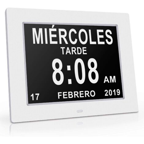 Horloge Non-Abrégée Auto Dimming, 8" Pouce LCD Horloge Numérique Calendrier Auto Dimming 8 Langues HD Display Rappel (1/5)