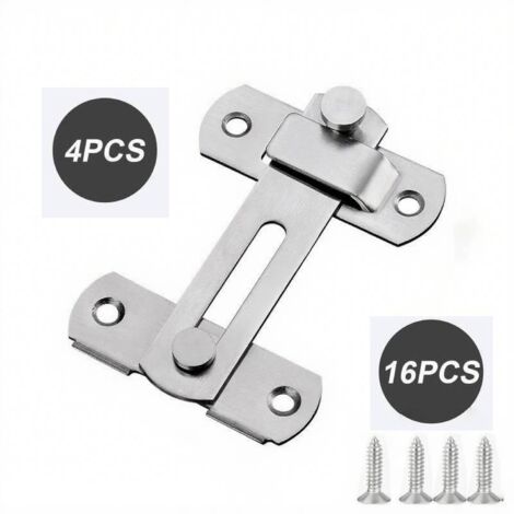 Lot de 4 serrures plates 180° en acier inoxydable pour portes coulissantes intérieures et 16 vis (argent petit) (1/5)