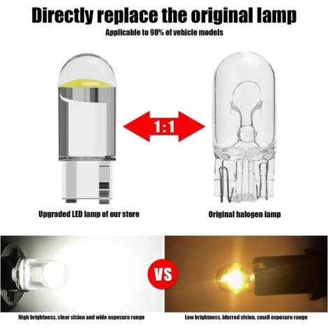 Ampoules Cob Veilleuse Dome 20 Ampoules LED W5W T10 - 12V 6500K - Pour Veilleuse, Plaque, Intérieur Voiture - COB, 120LM Led Voiture Interieur Ampoules Cob Veilleuse Dome 20 Ampoules LED W5W T10 - 12V 6500K - Pour Veilleuse, Plaque, Intérieur Voiture - COB, 120LM Led Voiture Interieur