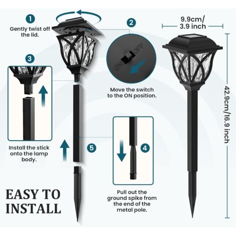 4 Lampes Solaires Extérieur Avec Effet Flamme - Éclairage Décoratif Jardin, Terrasse - Capteur Automatique - Résistantes Aux Intempéries