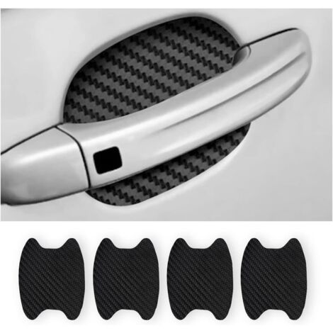 Lot de 4 autocollants en fibre de carbone anti-rayures pour poignée de porte de voiture , film protecteur anti-traces pour poignée de porte automatique , universel pour la plupart des poignées de voit (1/5)