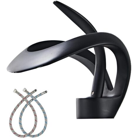 Union – Robinet lavabo noir cascade – laiton – bec cascade extra-large – montage monotrou – design moderne anti-traces (1/5)